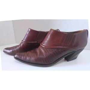 Via Spiga Brown Leather Lizard Embossed Pointed Toe Cone Heel Ankle Boots 8 B